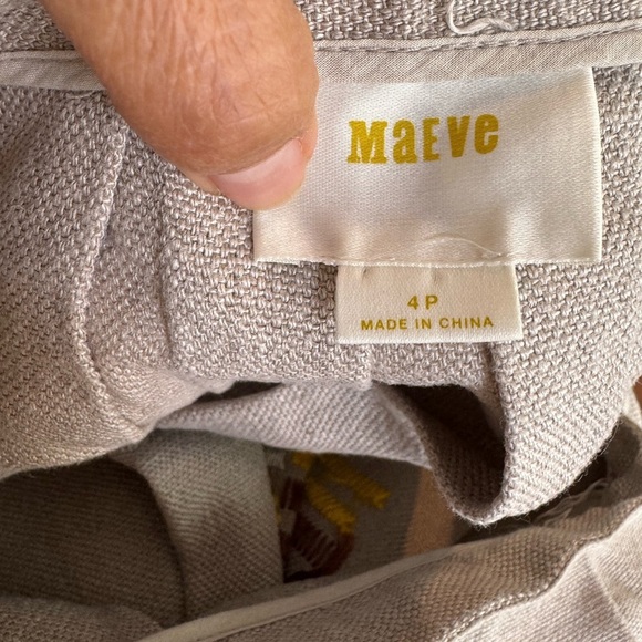 Anthropologie Cream/Tan Pleated Linen Hatch Mark Skirt Size 4P | Maeve - Picture 6 of 10